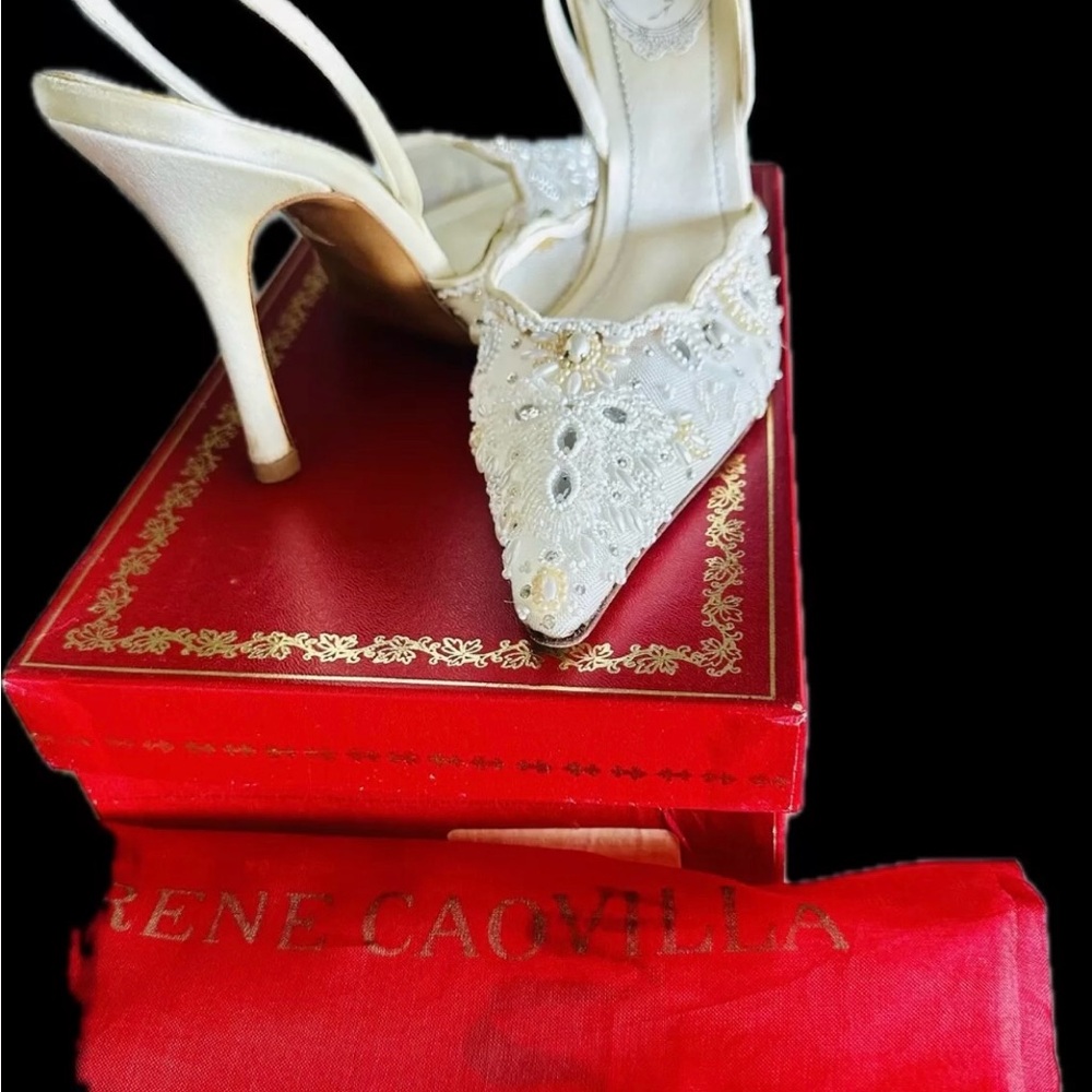 Rene Caovilla White Embellished Heels